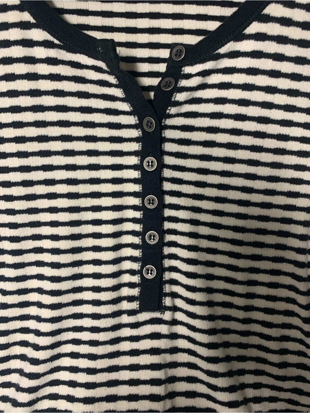 100% Cotton Lucky Brand Striped Henley Sweater in Black and White